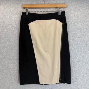 Renuar Womens Black Cream Colorblock Pencil Skirt Classic Knee Length‎ Size 2